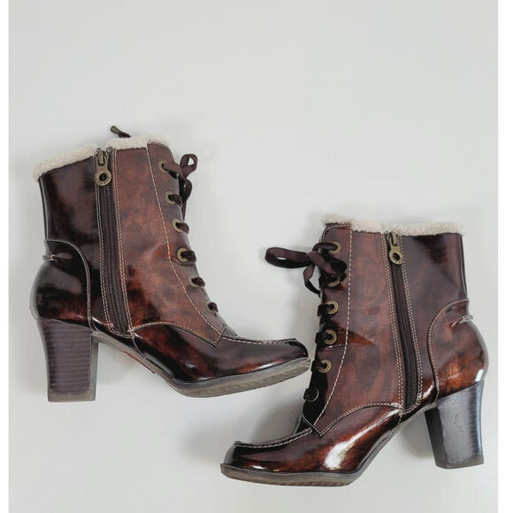 SPORTO CANDICE SHERPA LINED HEELED FAUX LEATHER BROWN BOOTS, SZ 7 - Picture 8 of 16